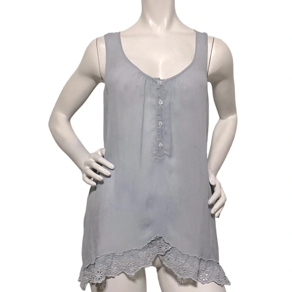 Johnny Was Light Blue Semi Sheer Button Front Pullover Sleeveless Blouse Size XS